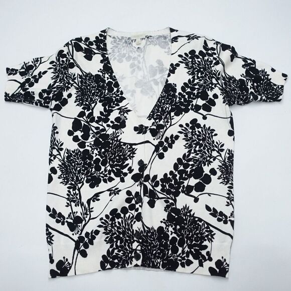 Talbots Cardigan Women's S Black/White Floral Short Sleeve Button Front Sweater - Picture 1 of 7